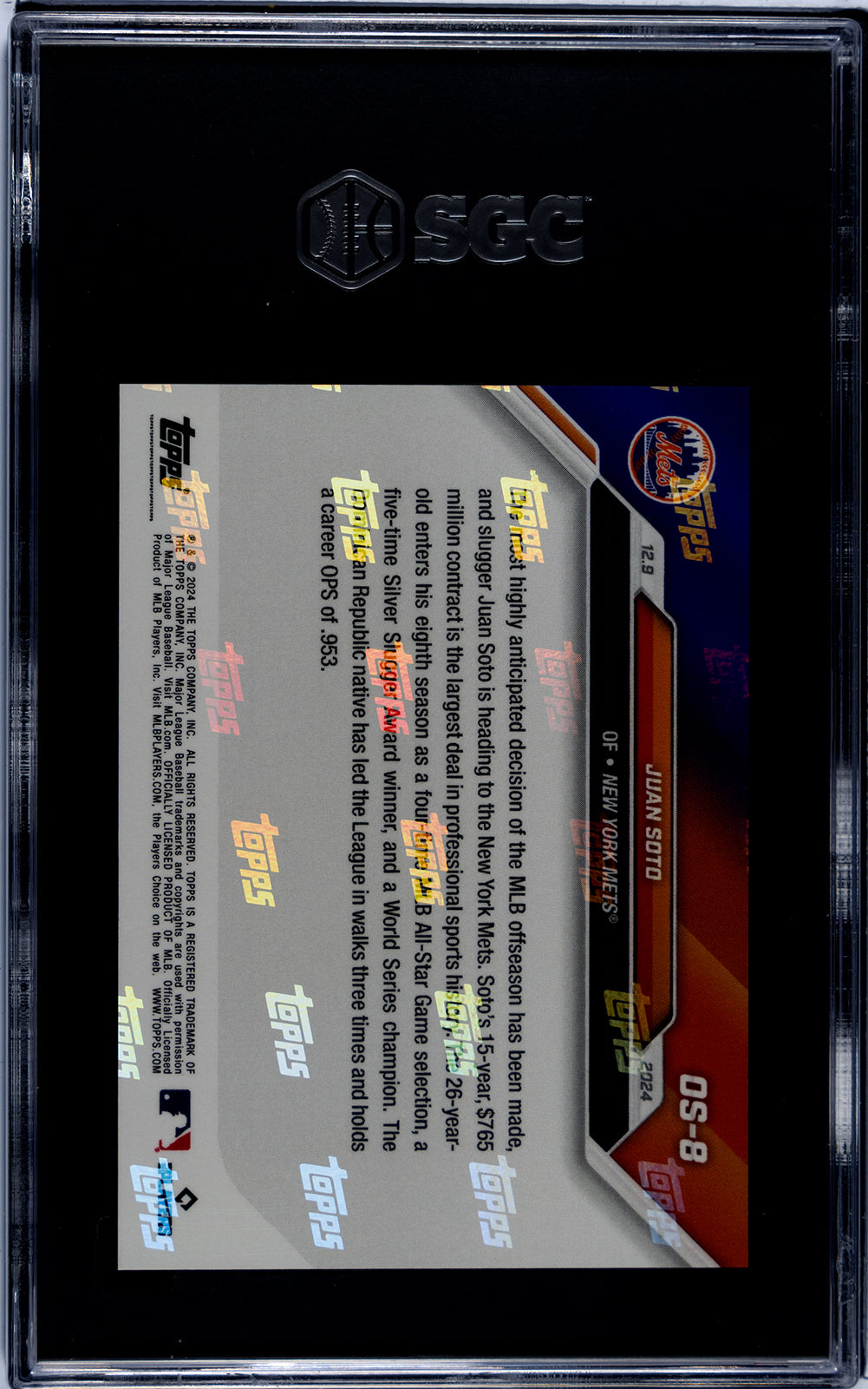 Juan Soto - 2024 Topps NOW off Season #OS8 SGC 10 "Signed with NY Mets"