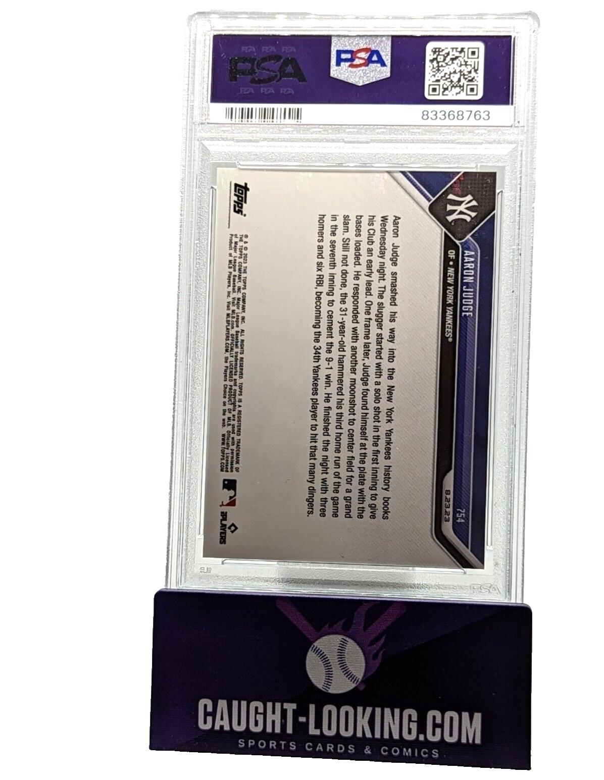 Aaron Judge #754 - PSA 10 - 2023 Topps Now - 1st Career 3-HR Game