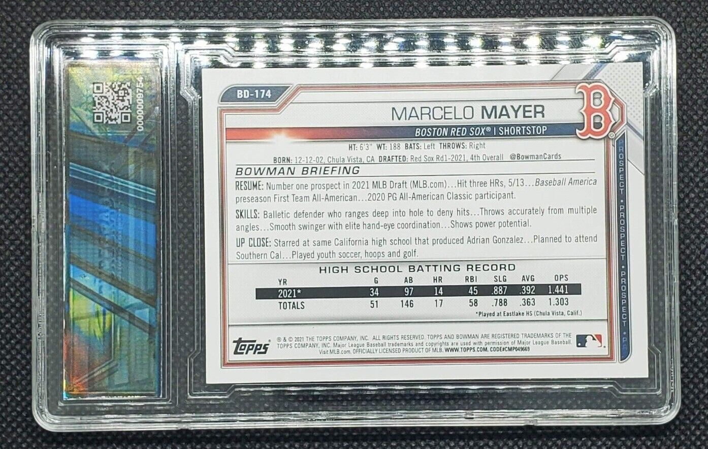 Marcelo Mayer #BD-174 2021 Bowman Draft 1st Bowman Graded 9