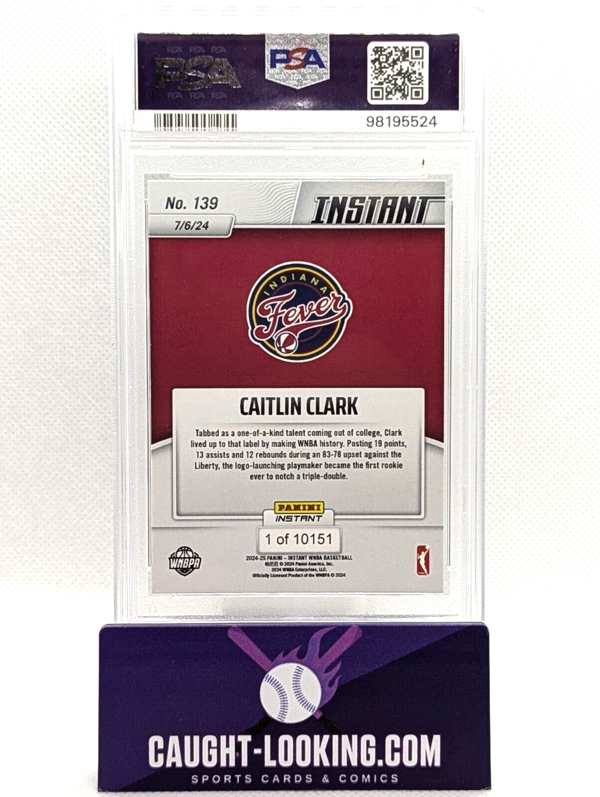 Caitlin Clark PSA 8 - 2024 Panini Instant WNBA #139 RC Milestone Triple Double