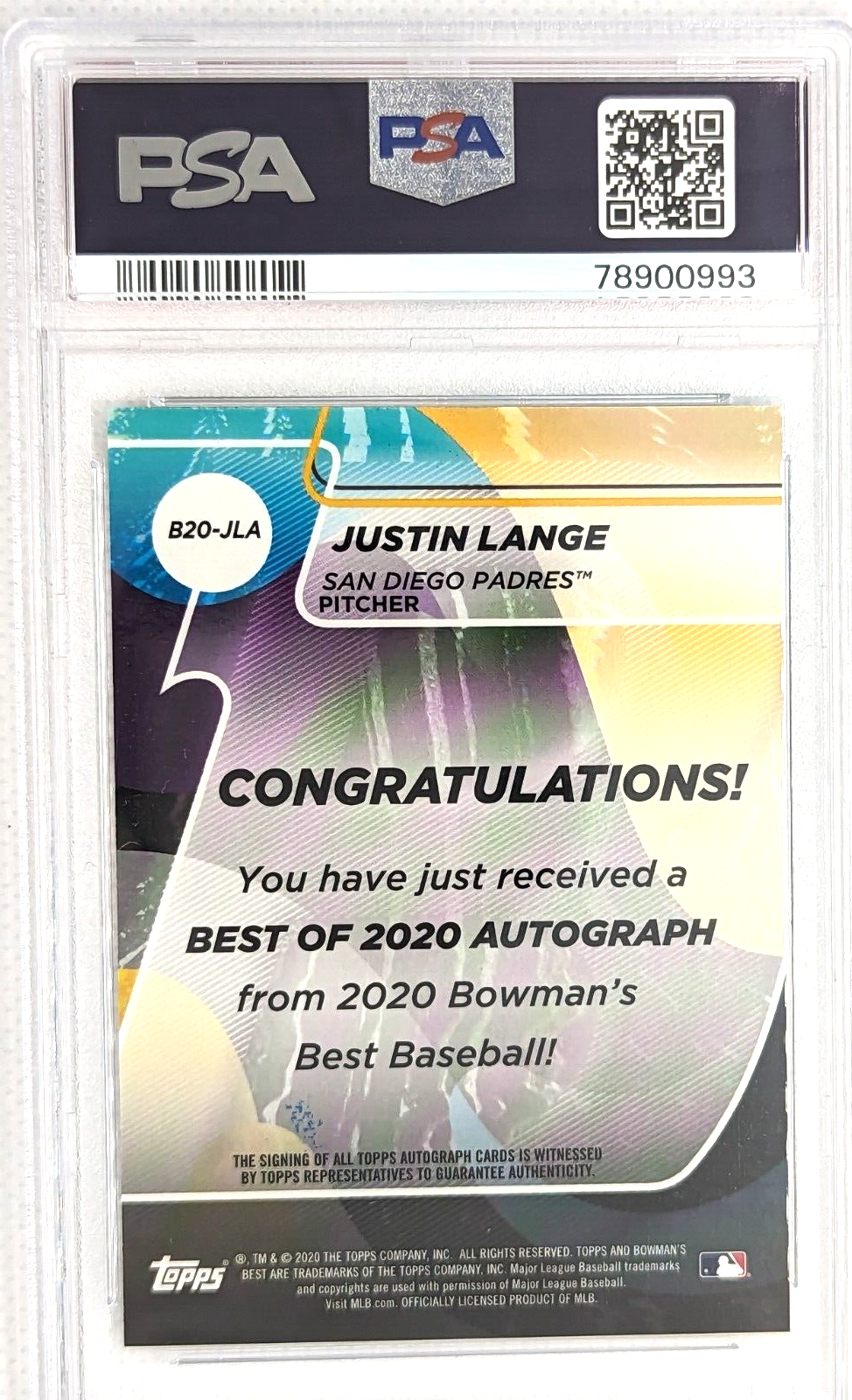 Justin Lange - PSA 10 - 2020 Bowman's Best #B20JLA Auto Yankee Prospect