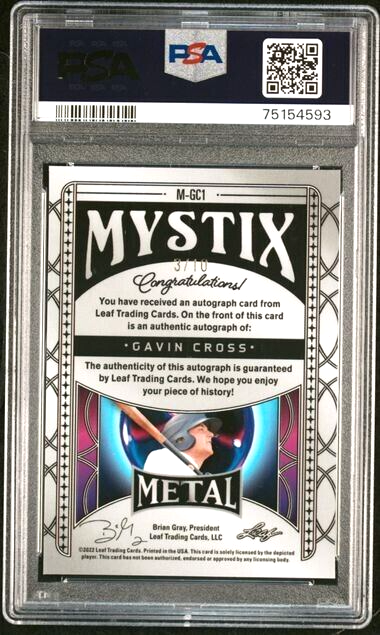 Gavin Cross - PSA 10 - 2022 Leaf Metal Mystix Autographs #MGC1 Auto /10 Royals