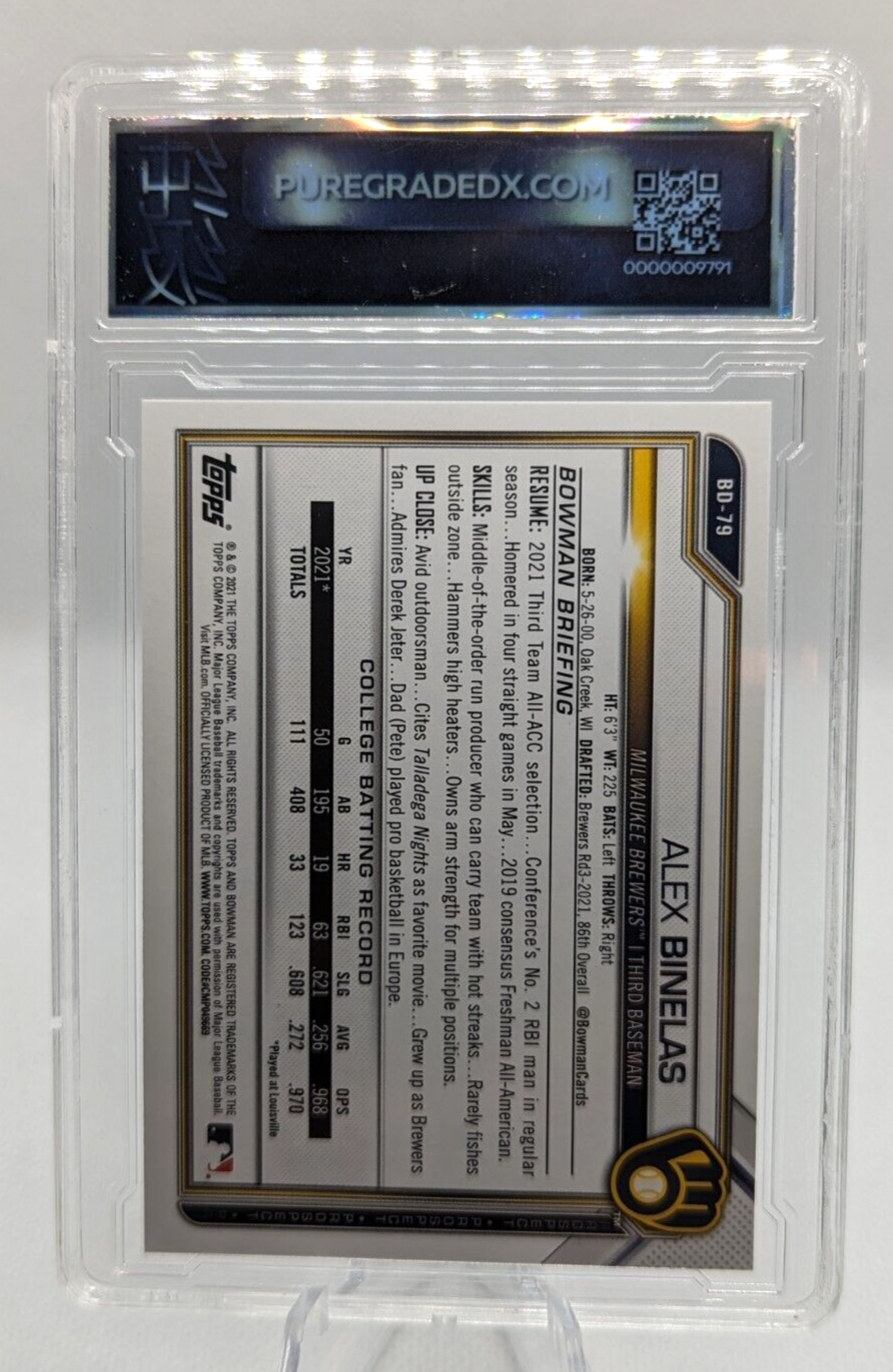 Alex Binelas #BD-79 2021 Bowman Draft 1st Bowman Graded 10