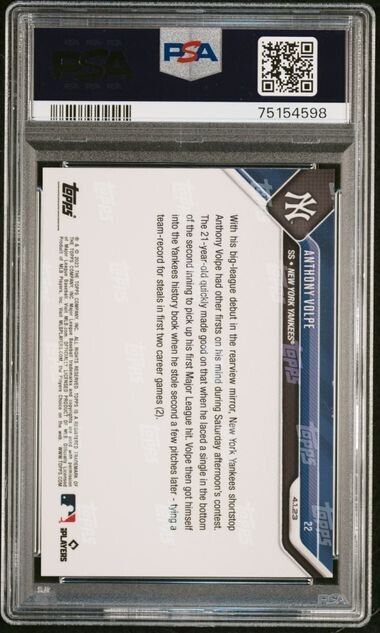 Anthony Volpe - PSA 10 - 2023 Topps Now 1st Hit RC #22 Yankees RC