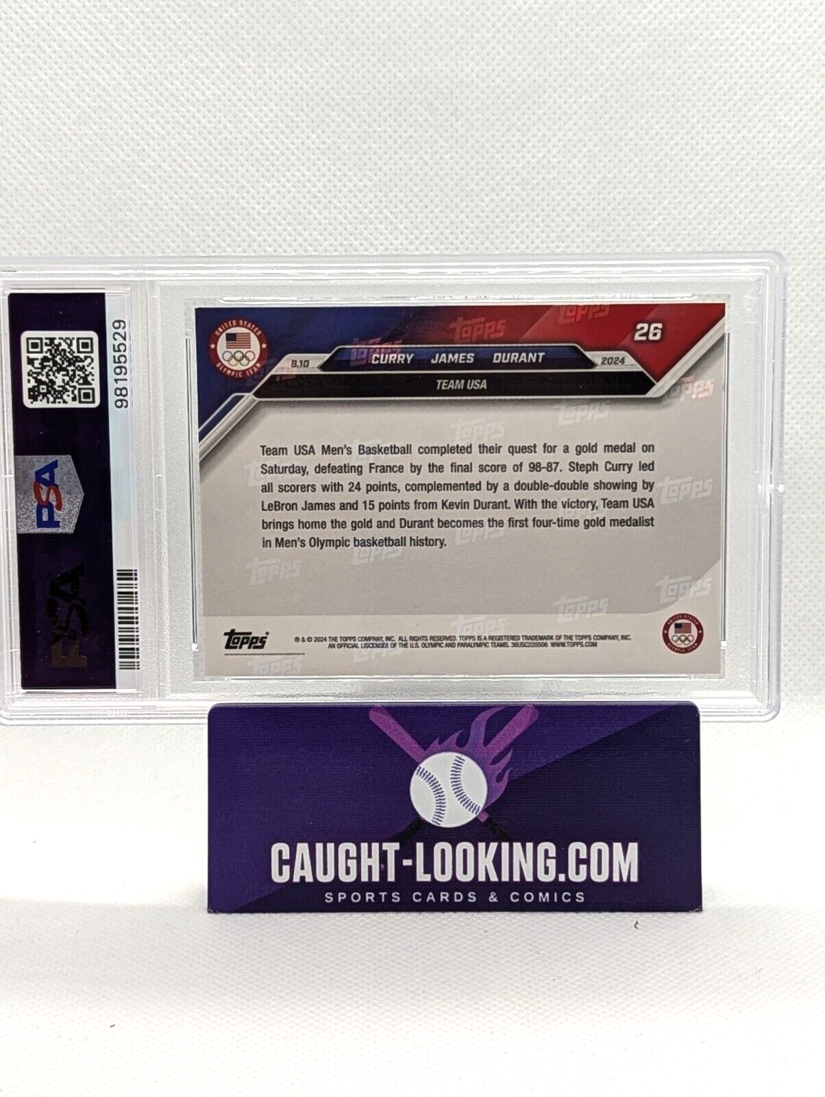 Stephen Curry LeBron James Kevin Durant 2024 Topps Now Olympics Card #26 PSA 7