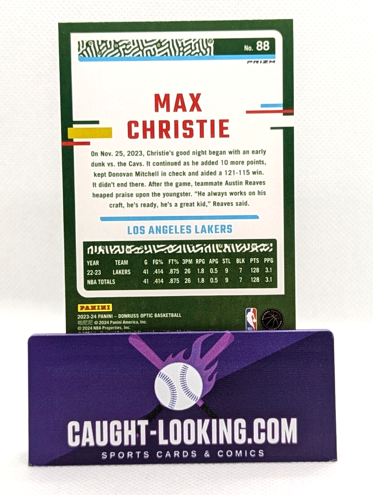 2023-24 Donruss Optic Purple Shock Max Christie Los Angeles Lakers #88