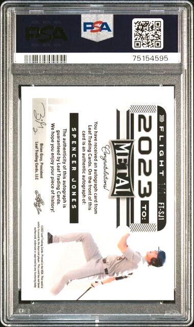 Spencer Jones #FTSJ1 PSA 9 Peacock Wave 2022 Leaf Metal Flight 2023 Auto /1