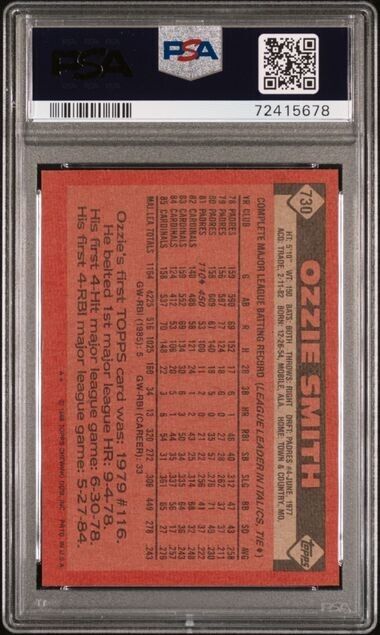 Ozzie Smith - PSA 7 - 1986 Topps #730 - Cardinals
