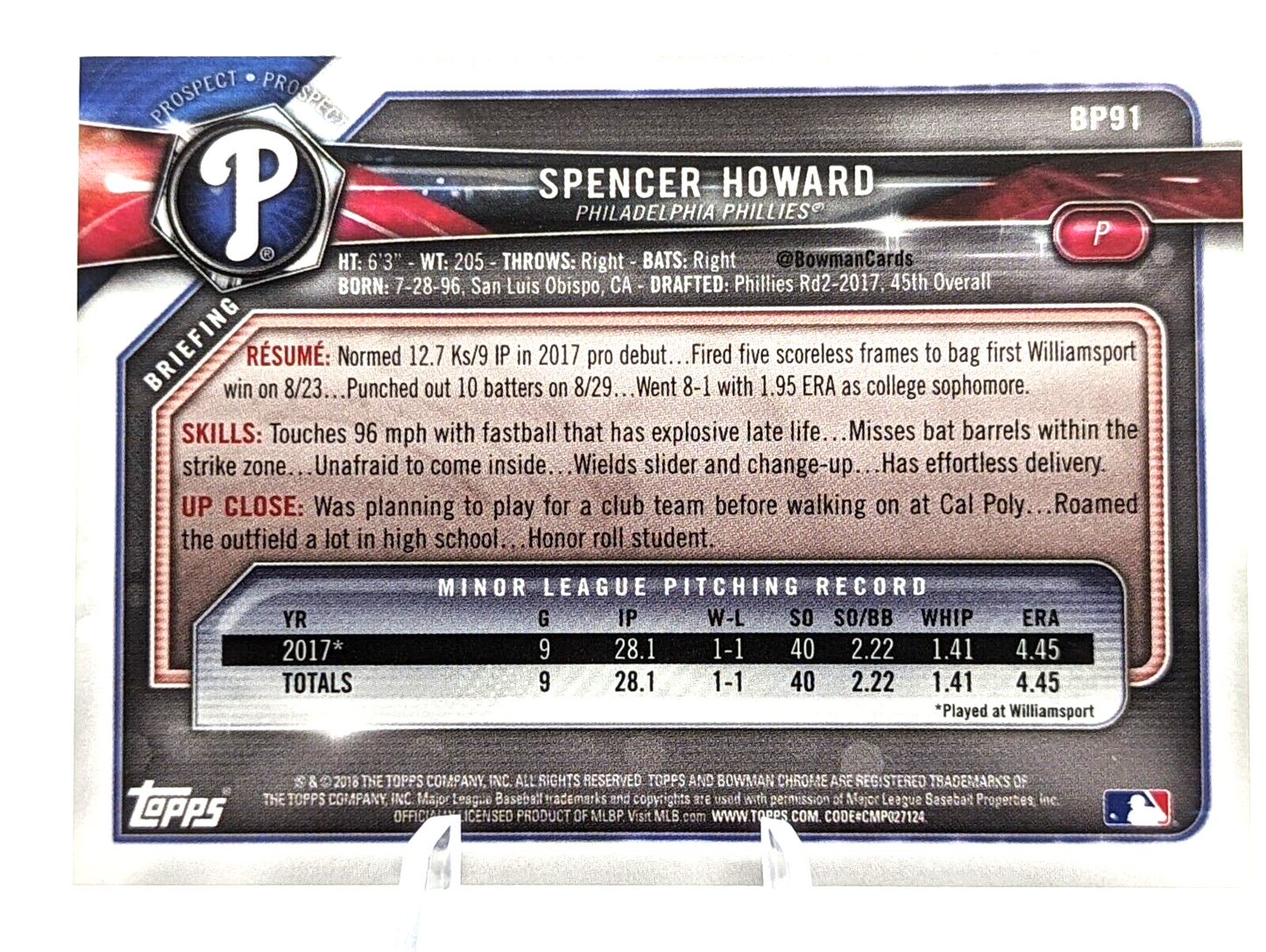 2018 Bowman - Prospects #BP91 Spencer Howard (RC)