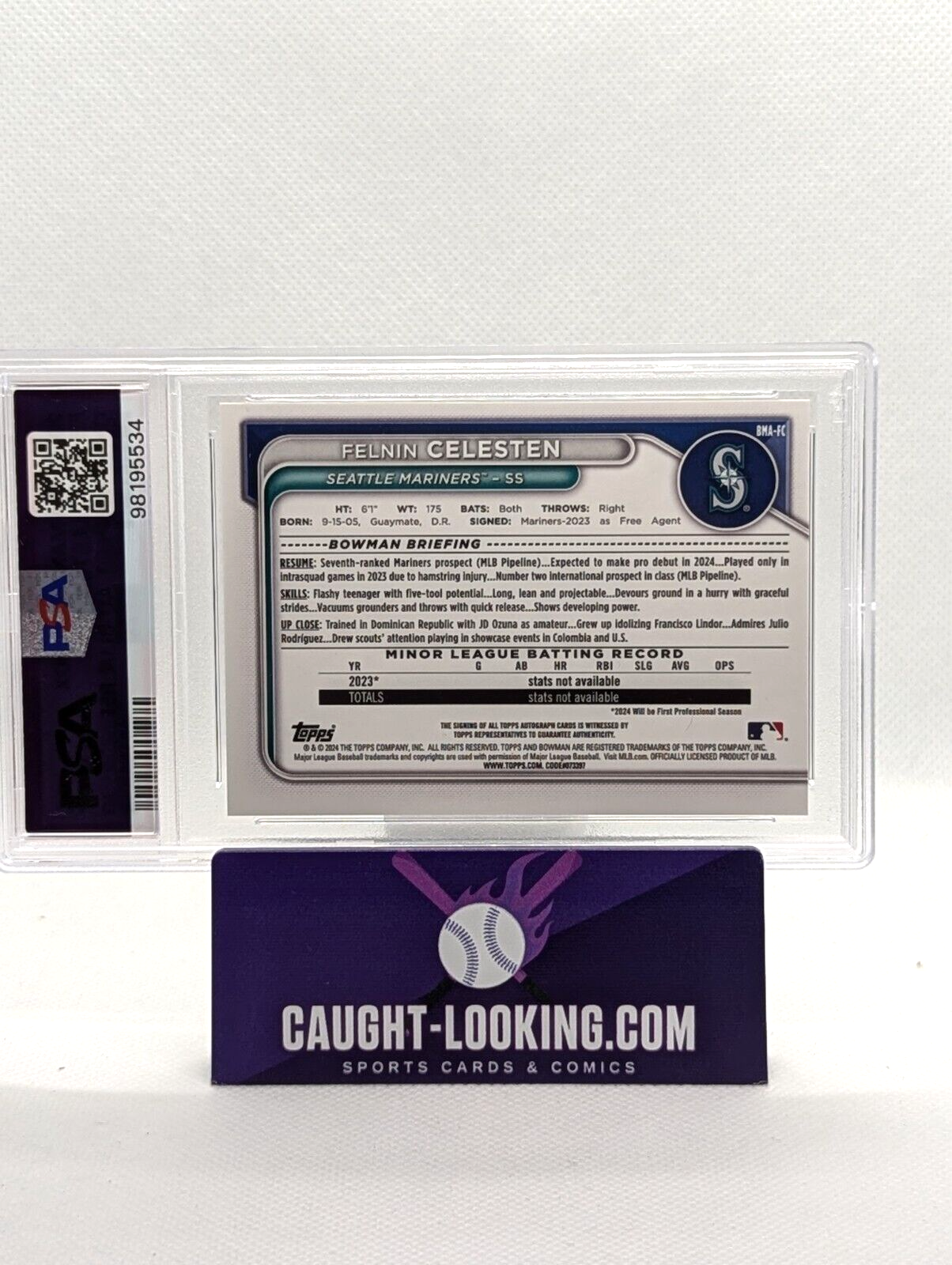 Felnin Celeste PSA 10 Auto - 2024 Bowman Chrome Prospect Mega Blue Ref #BMA-FC