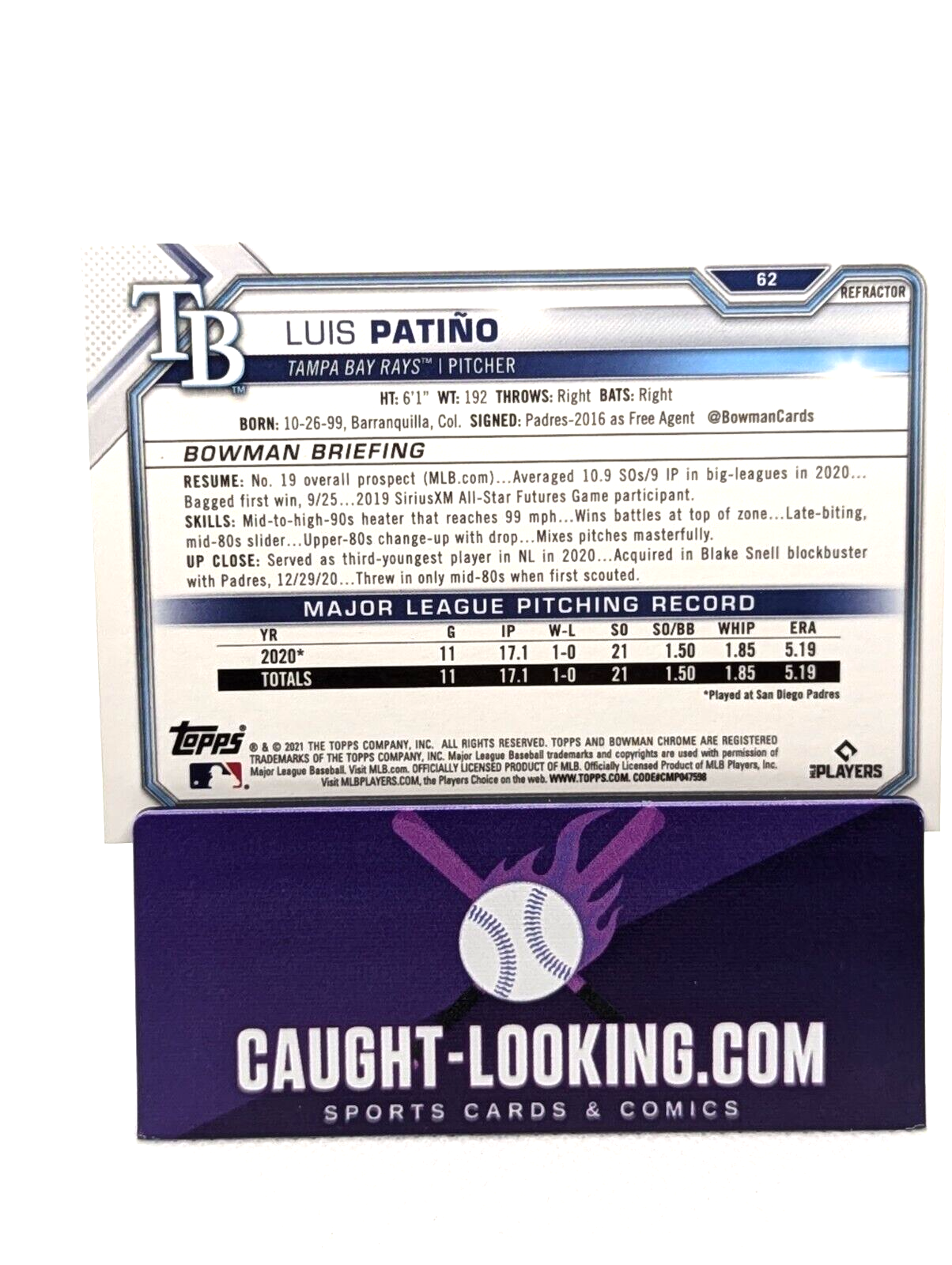 2021 Bowman Chrome Refractors #62 Luis Patino /499