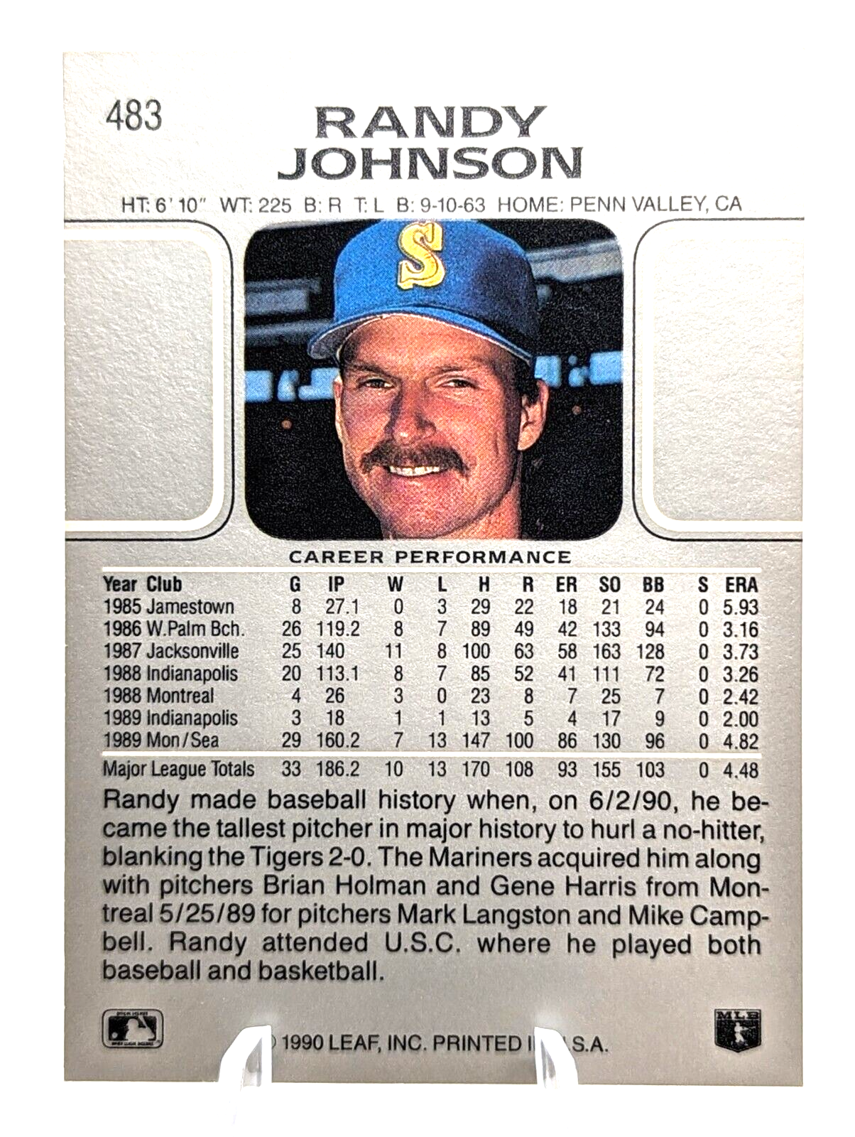 Randy Johnson #483 1990 Leaf Seattle Mariners HOF 2nd Year
