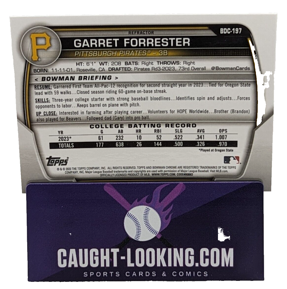 Garret Forrester - 2023 Bowman Draft #BDC-197 1st Chrome Refractor Prospect