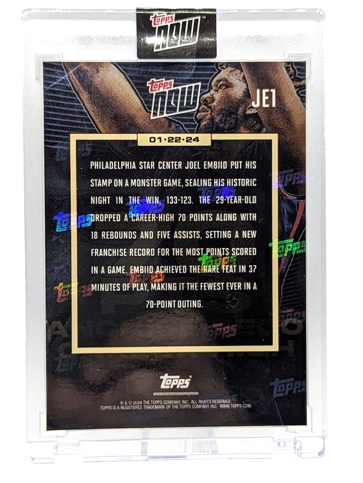 Joel Embiid - 2023-24 TOPPS NOW® Basketball Card JE-1 70 Point Game