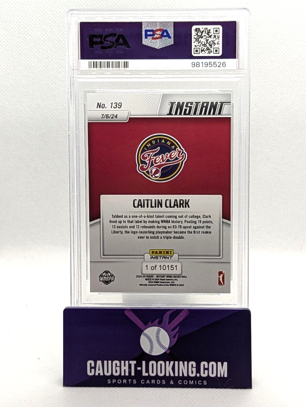 Caitlin Clark PSA 10 - 2024 Panini Instant WNBA #139 RC Milestone Triple Double