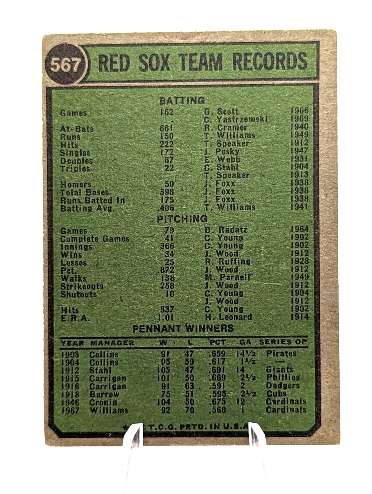 Red Sox Team #567 1974 Topps Red Sox Team Records