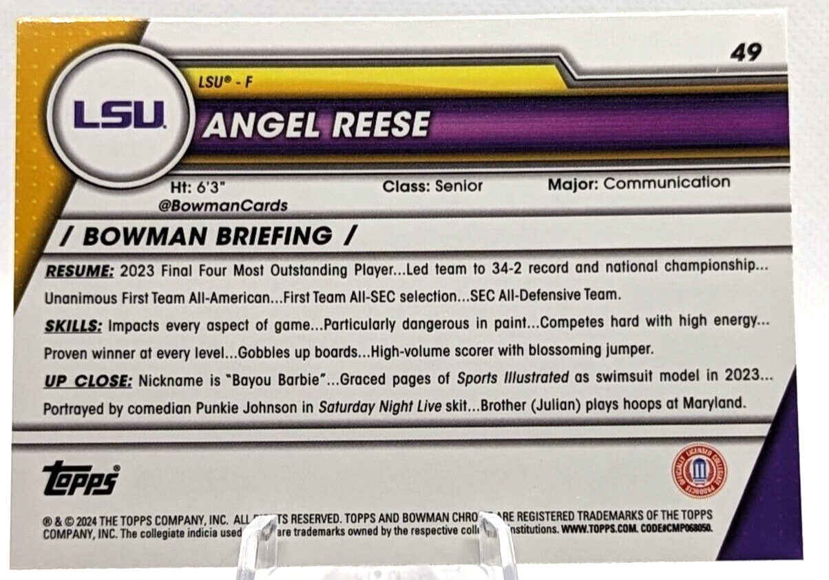 Angel Reese - 2023-24 Bowman University Chrome #49 1st Rookie LSU Tigers