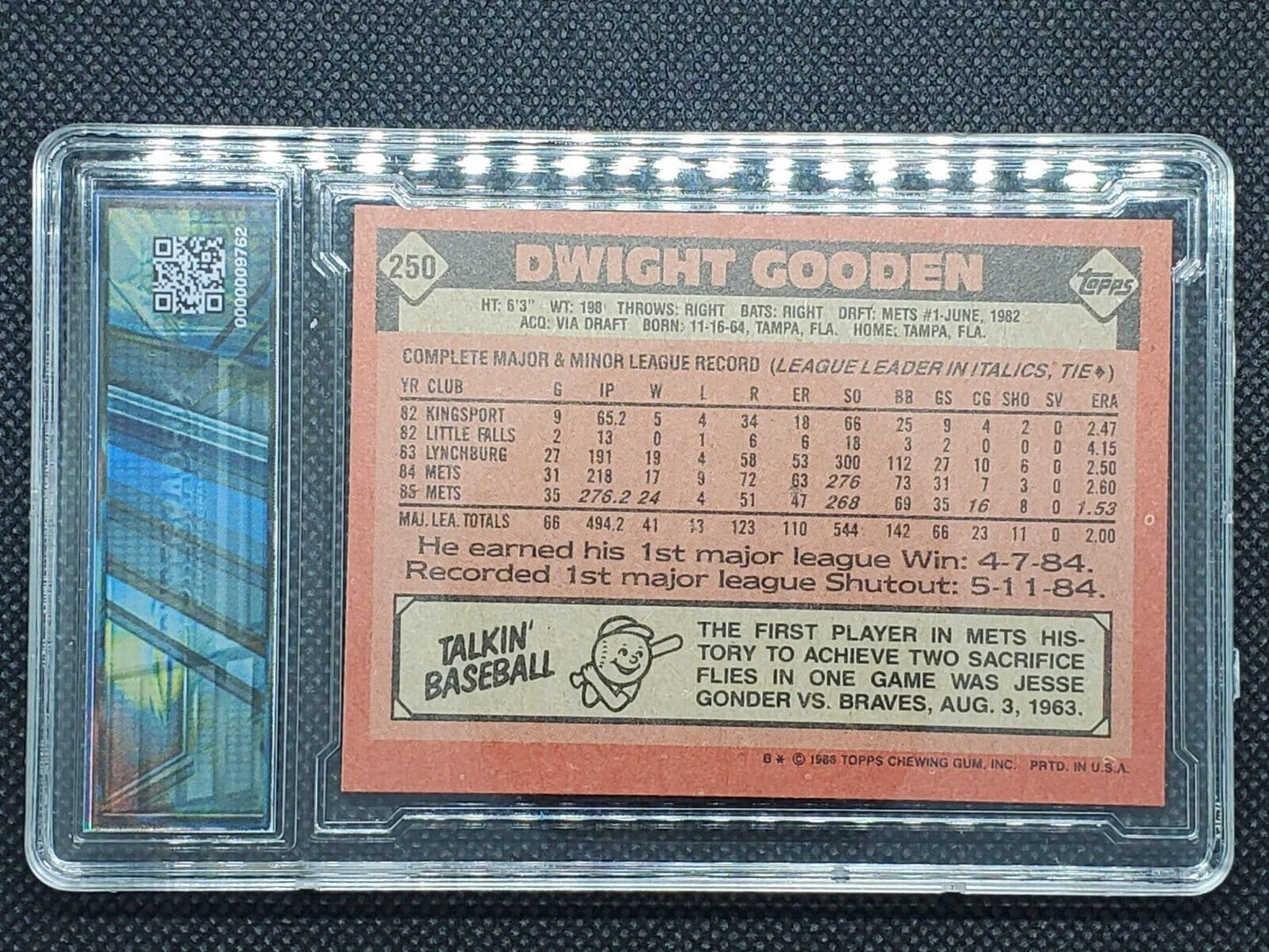Dwight Gooden #250 1986 Topps New York Mets Graded 9