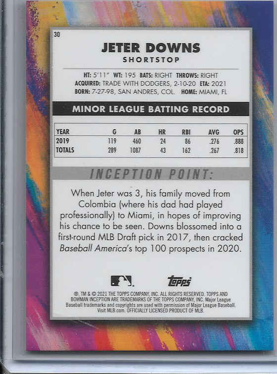 Jeter Downs #30 2021 Bowman Inception Boston Red Sox