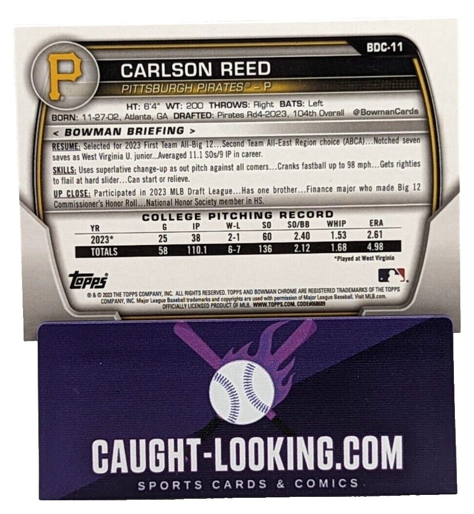 Carlson Reed - 2023 Bowman Draft Chrome #BDC-11 Pirates Prospect 1st