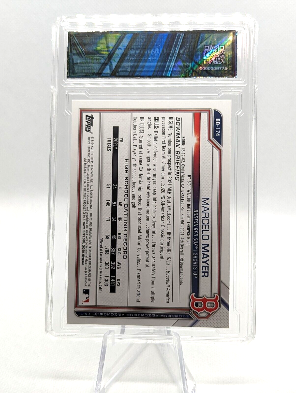 Marcelo Mayer #BD-174 2021 Bowman Draft 1st Graded 9.5 Red Sox
