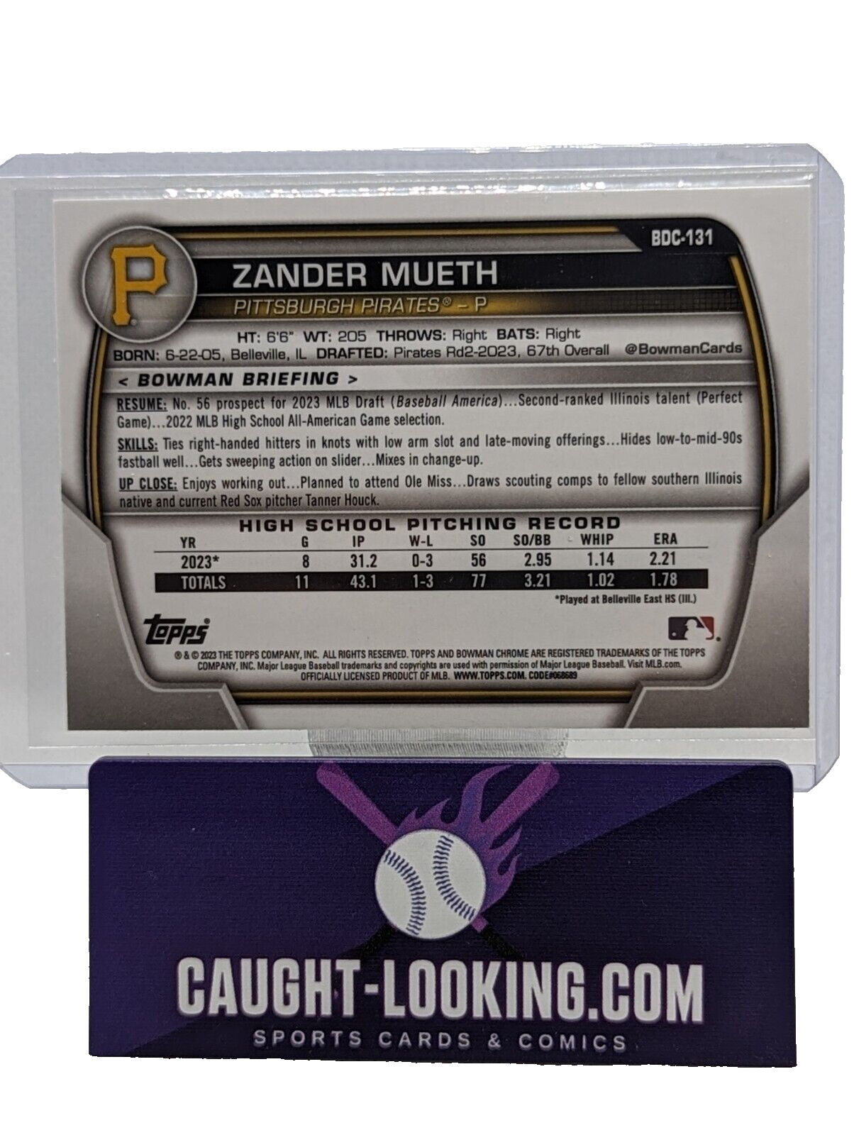 Zander Mueth 2023 Bowman Draft Chrome #BDC-131 1st Bowman Pirates Prospect