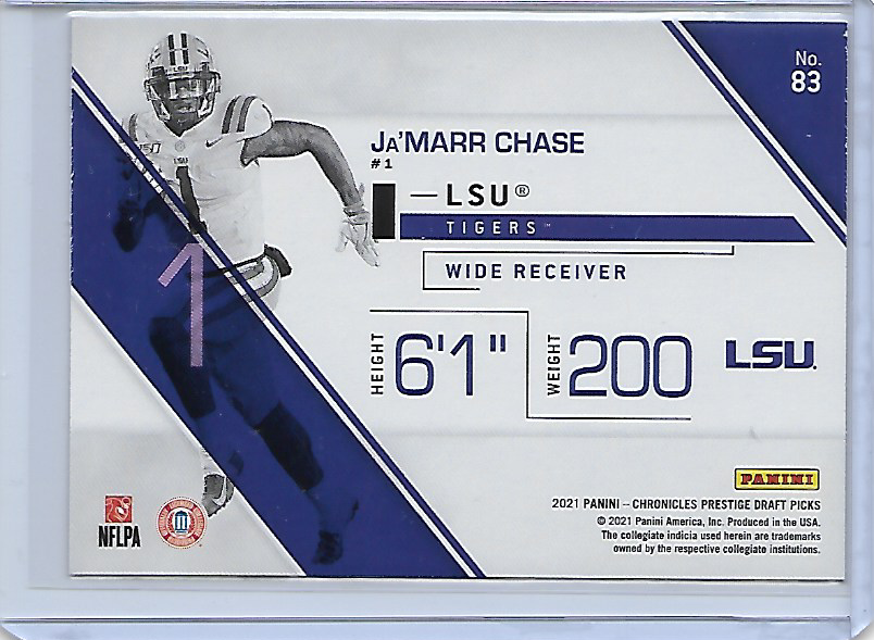 Ja'Marr Chase #83 2021 Panini Chronicles Prestige Draft Picks RC LSU