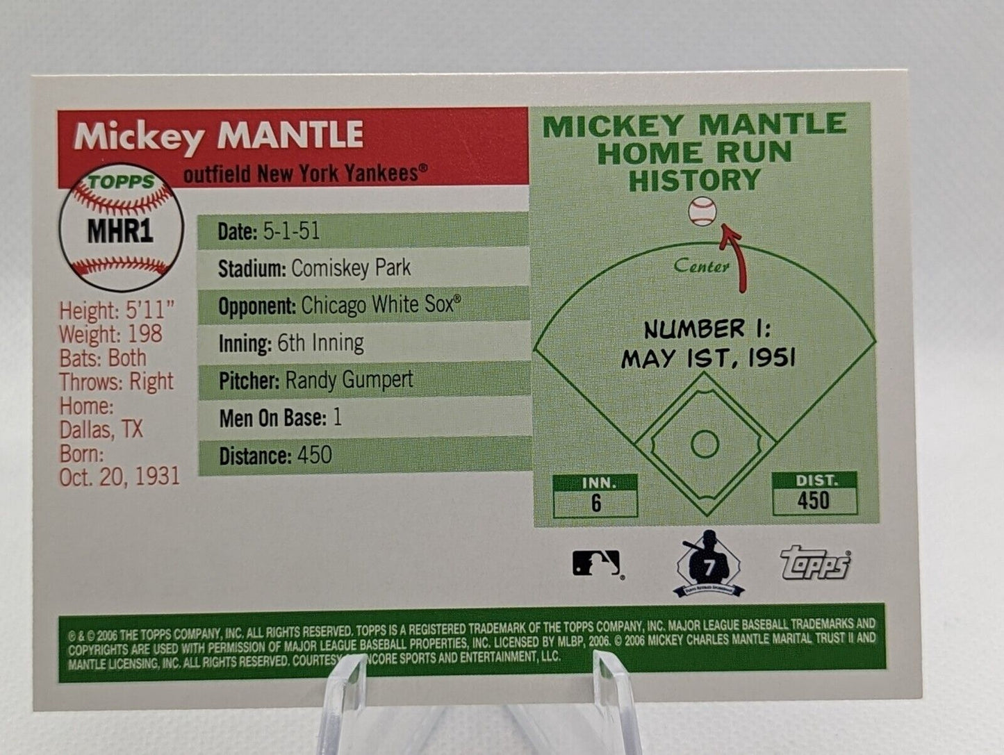 2006 Topps Mickey Mantle Home Run History #1 MHR1 New York Yankees