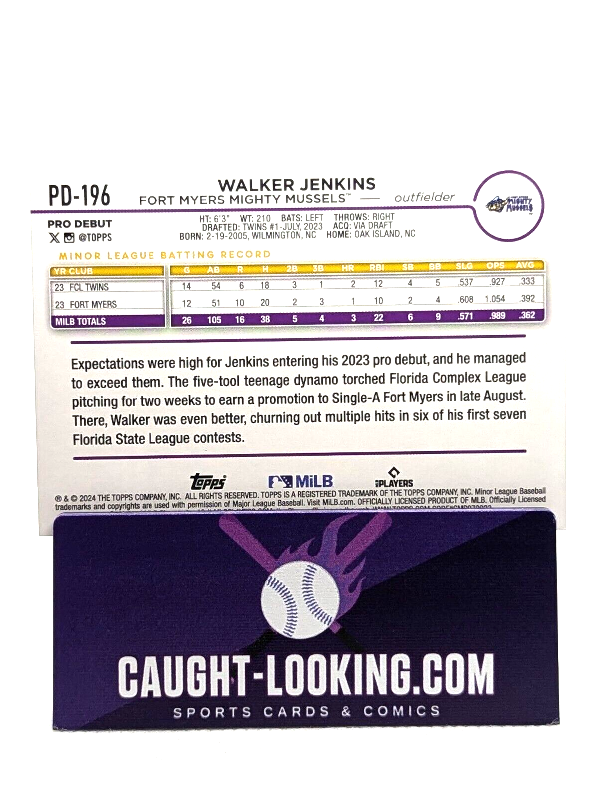 Walker Jenkins 2024 Topps Pro Debut #PD-196 Pre-Rookie Card Minnesota Twins