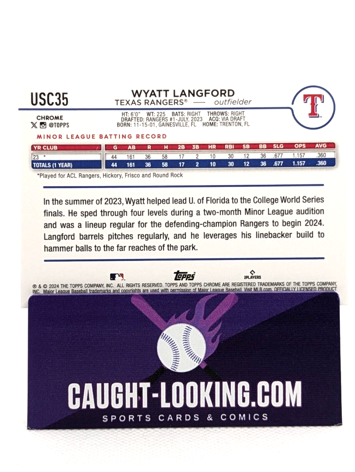 Wyatt Langford - 2024 Topps Chrome Update #USC35 RC Texas Rangers