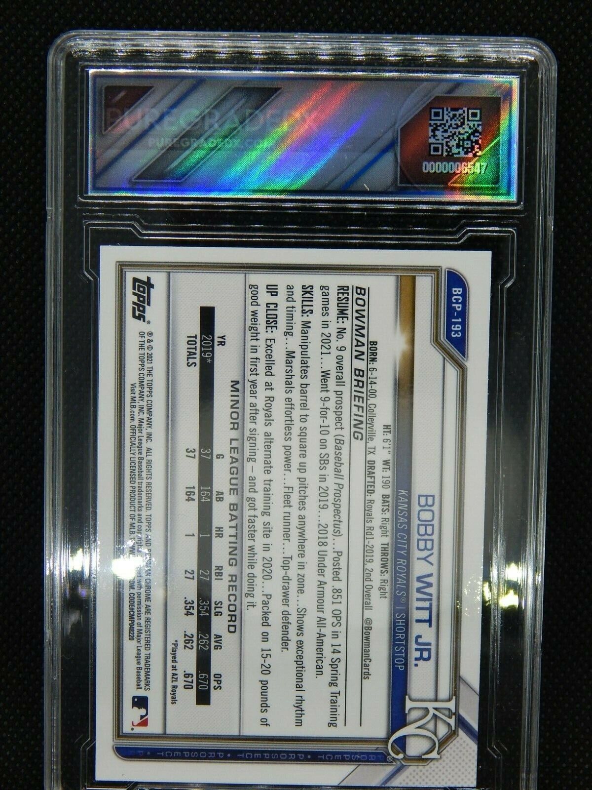 Bobby Witt Jr Refractor #BCP-193 - 2021 Bowman Chrome Prospects - 9.5 Mint+