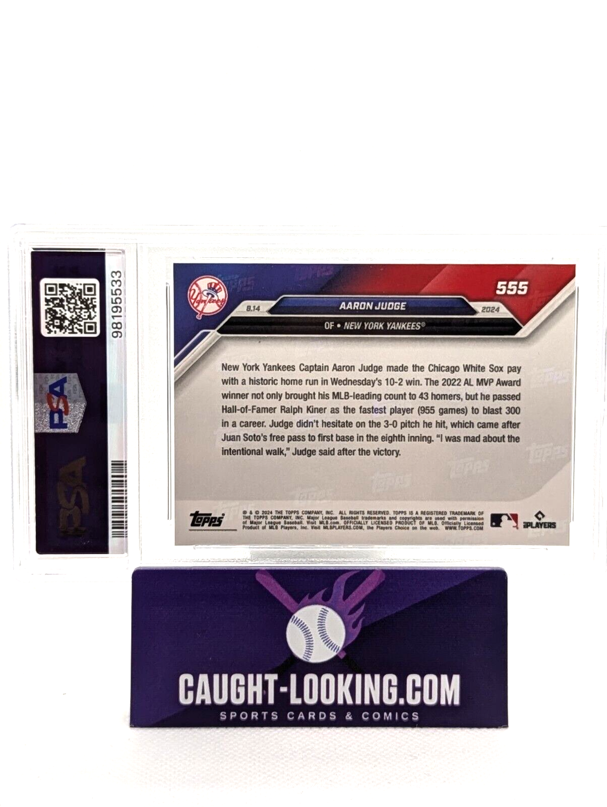 Aaron Judge - PSA 10 - 2024 Topps NOW #555 Fastest Player to 300 Homers