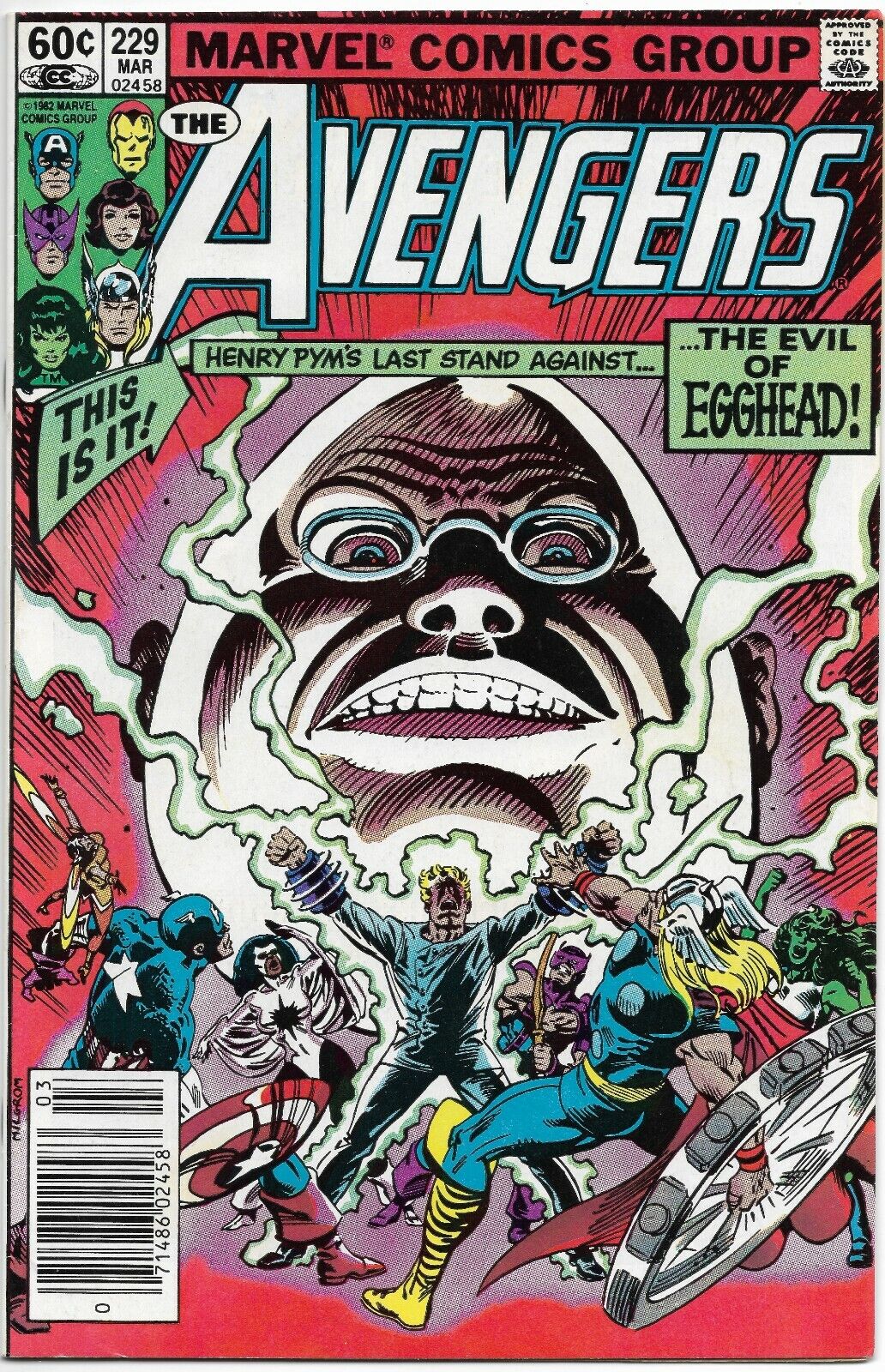 Avengers #229 "Final Curtain!" 1983 Marvel Comic - Egghead & Masters of Evil