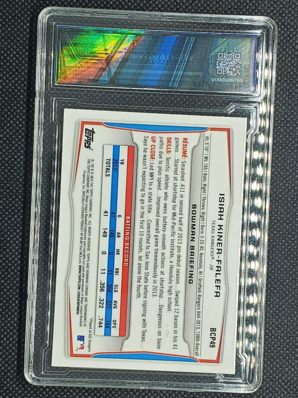 Isiah Kiner Falefa #BCP49 2014 Bowman Chrome Prospects Graded 10