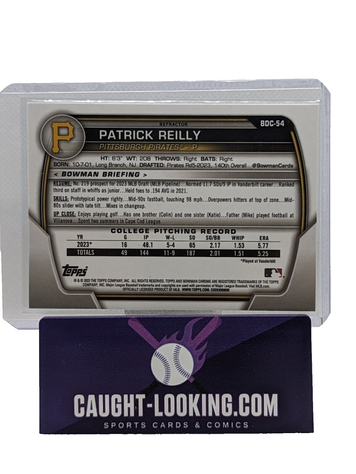 Patrick Reilly - 2023 Bowman Draft Chrome #BDC-54 REFRACTOR 1st Pirates Prospect