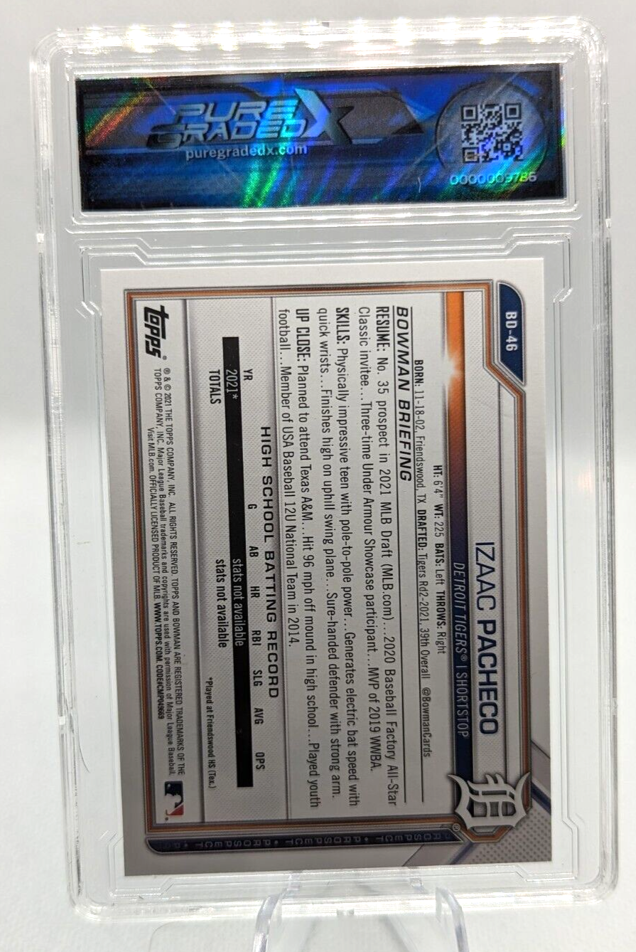 Izaac Pacheco #BD-46 2021 Bowman Draft 1st Bowman Graded 10