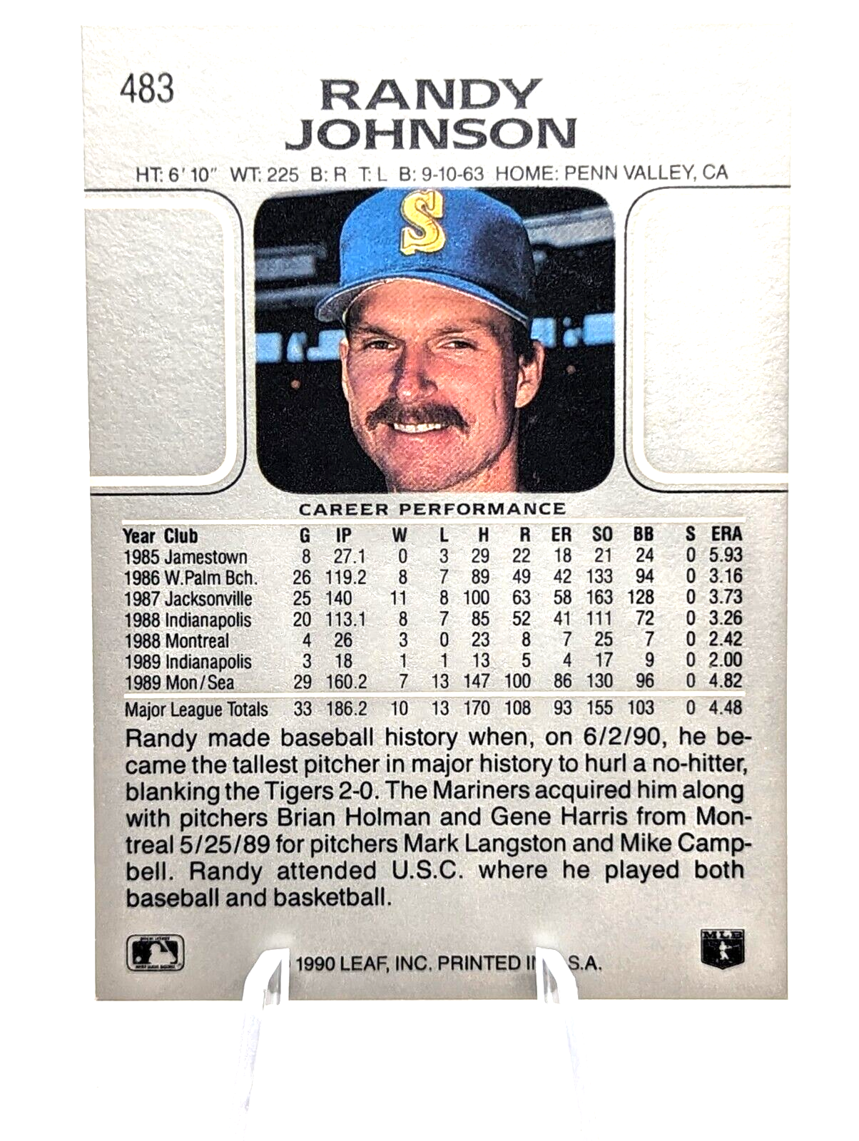 1990 Leaf #483 Randy Johnson Seattle Mariners FREE SHIPPING