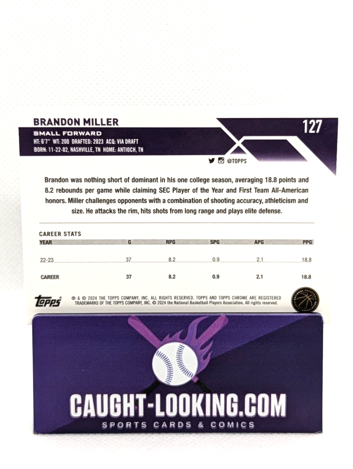 Brandon Miller - 2024 Topps Chrome Rookie CHARLOTTE HORNETS #127 NBA