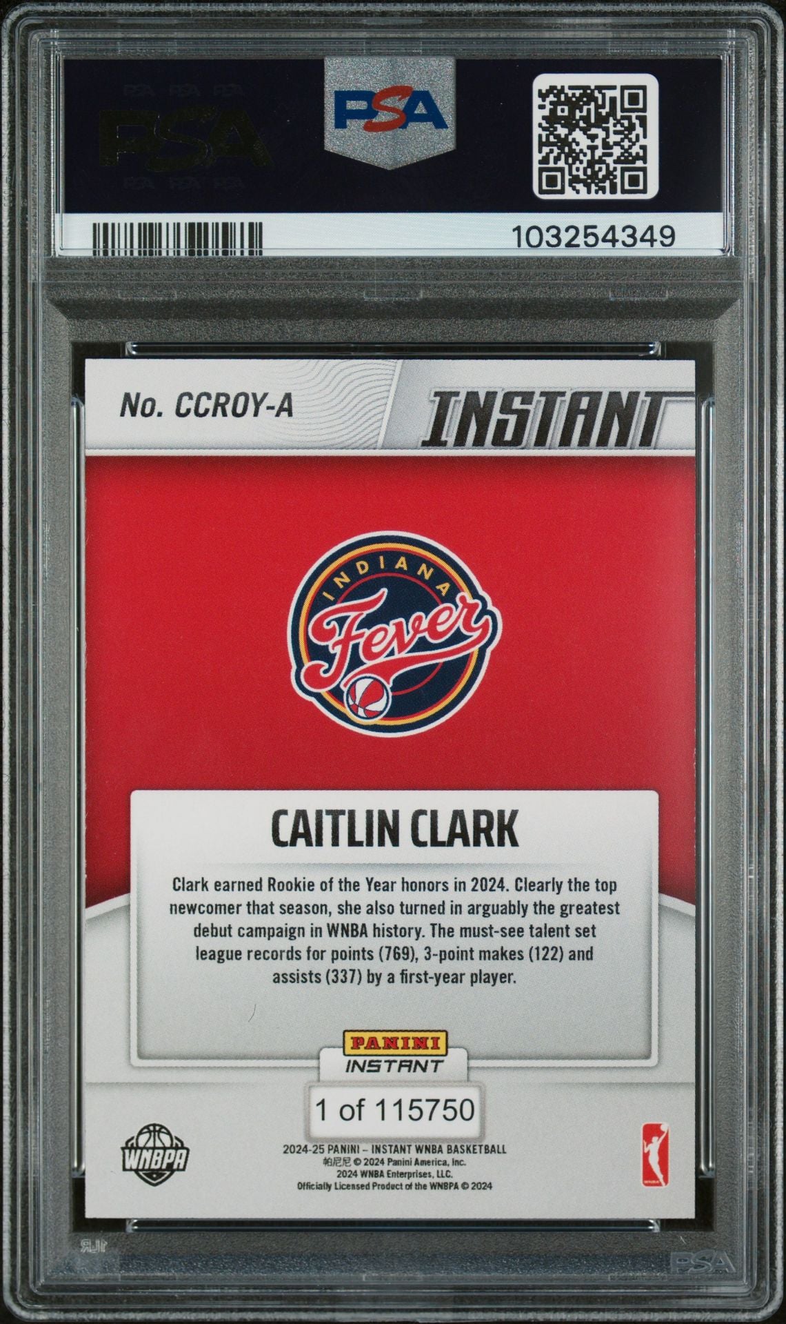 Caitlin Clark - PSA 10 - 2024 Panini Instant #CCROY Rookie of The Year