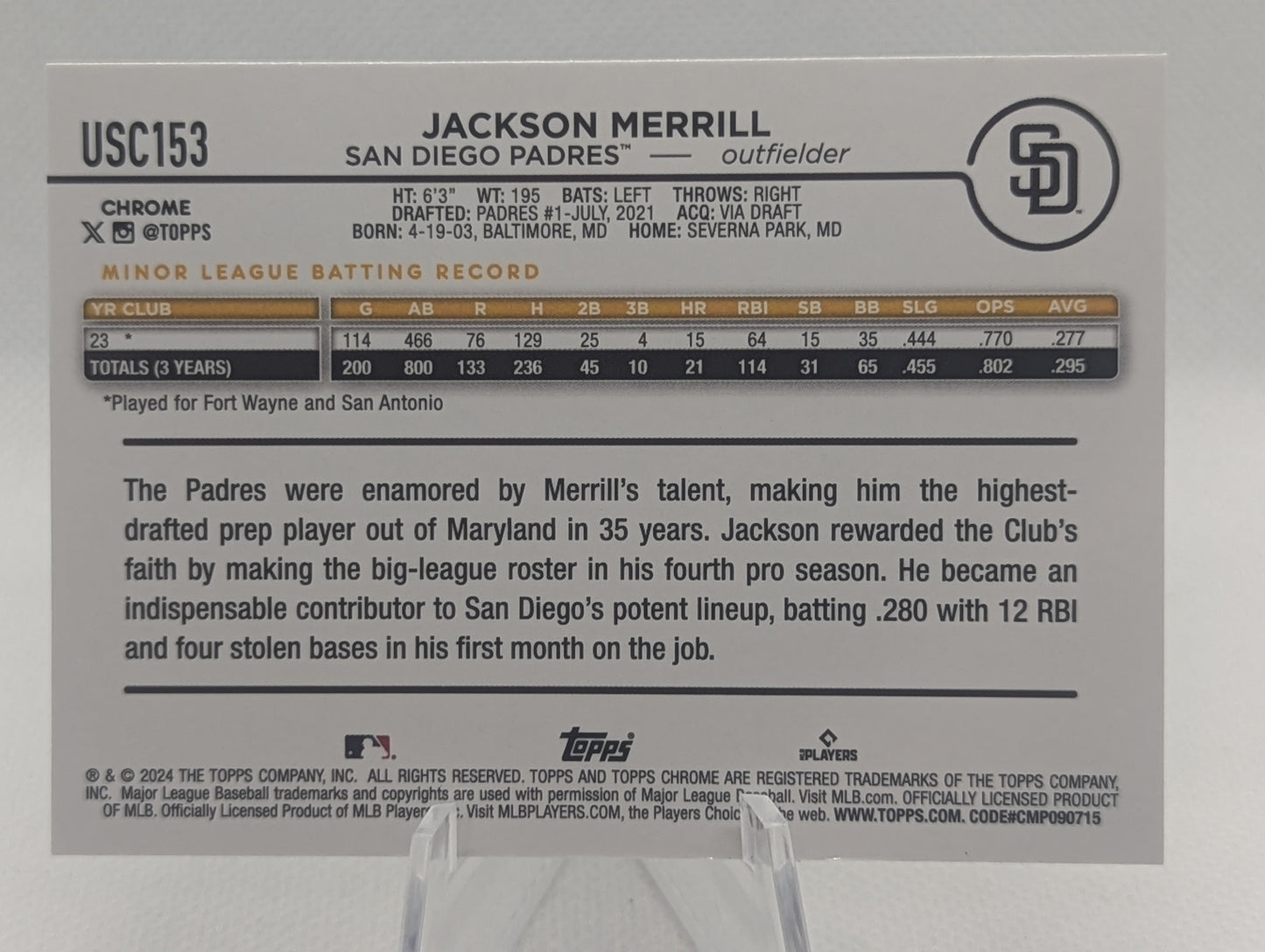 Jackson Merril - 2024 Topps Chrome Update #USC153 RC