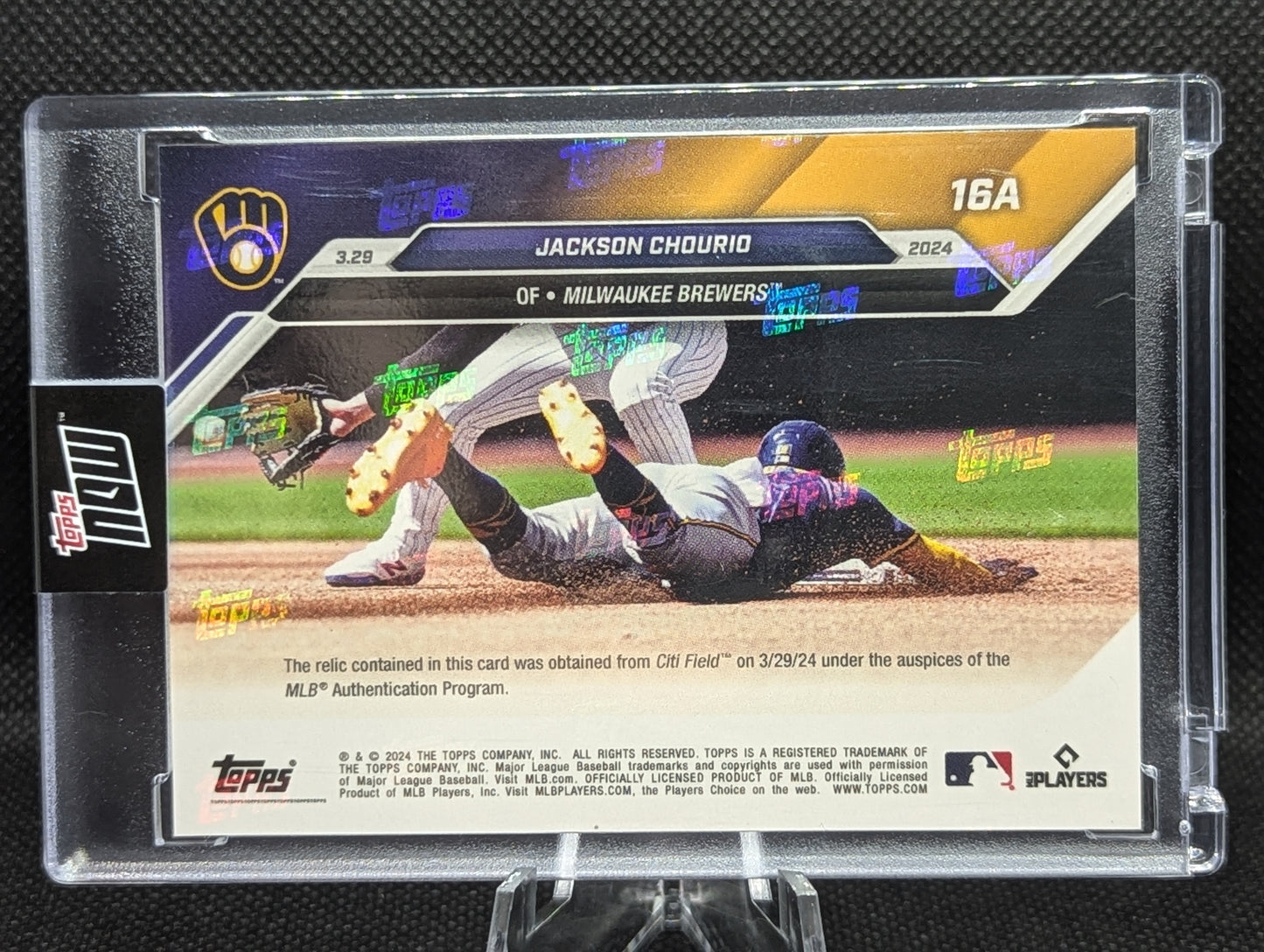 Jackson Chourio - 2024 Topps NOW #16A /125 Games Used Base Relic RC MLB Debut