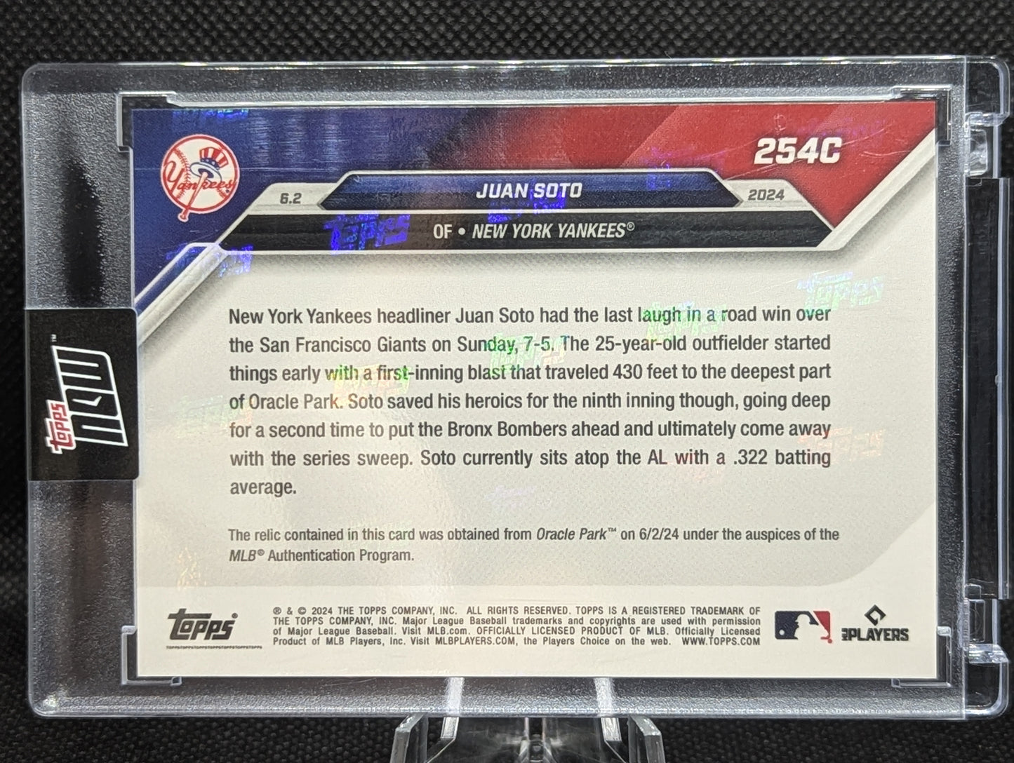 Juan Soto - 2024 MLB TOPPS NOW Card 254C Blue /49 Game-used Base Relic Yankees