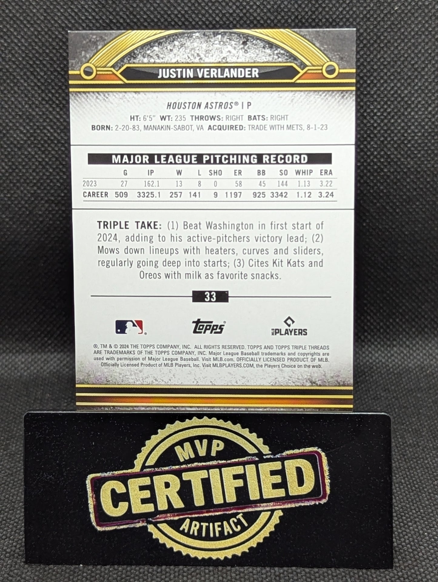 Justin Verlander - 2024 Topps Tripple Threads Gold /75