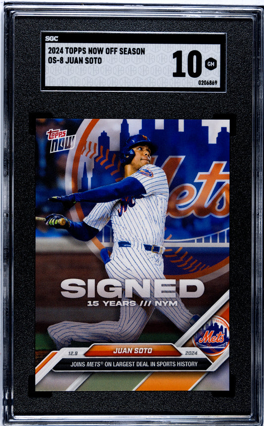 Juan Soto - 2024 Topps NOW off Season #OS8 SGC 10 "Signed with NY Mets"