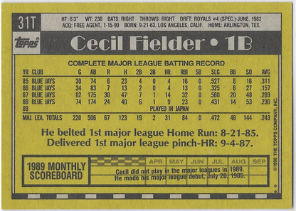 Cecil Fielder - 1990 Topps Traded #31T Detroit Tigers