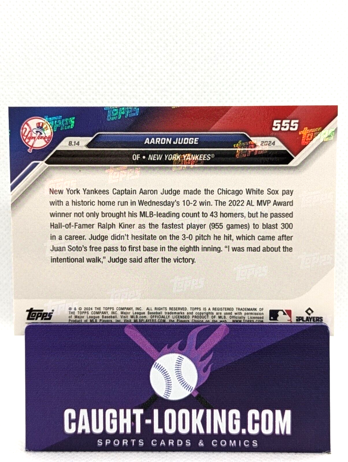 Aaron Judge - 2024 Topps NOW #555 NY Yankees - Fastest MLB Player to 300 HRs