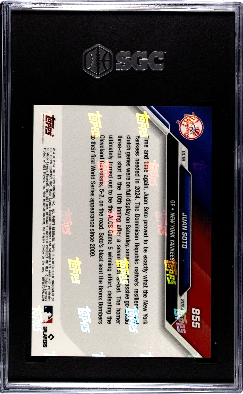Juan Soto - 2024 Topps NOW #855 SGC 10 ALCS HR Lauches Yankees to World Series