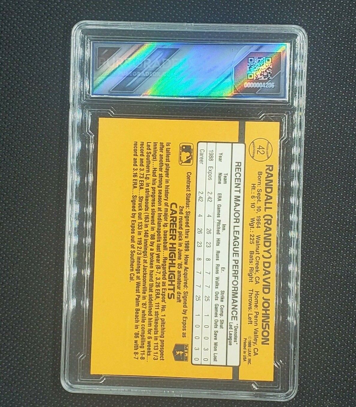 Randy Johnson - 1989 Donruss Rated Rookie - RC #42 HOF Baseball- 8.5 NM / MT