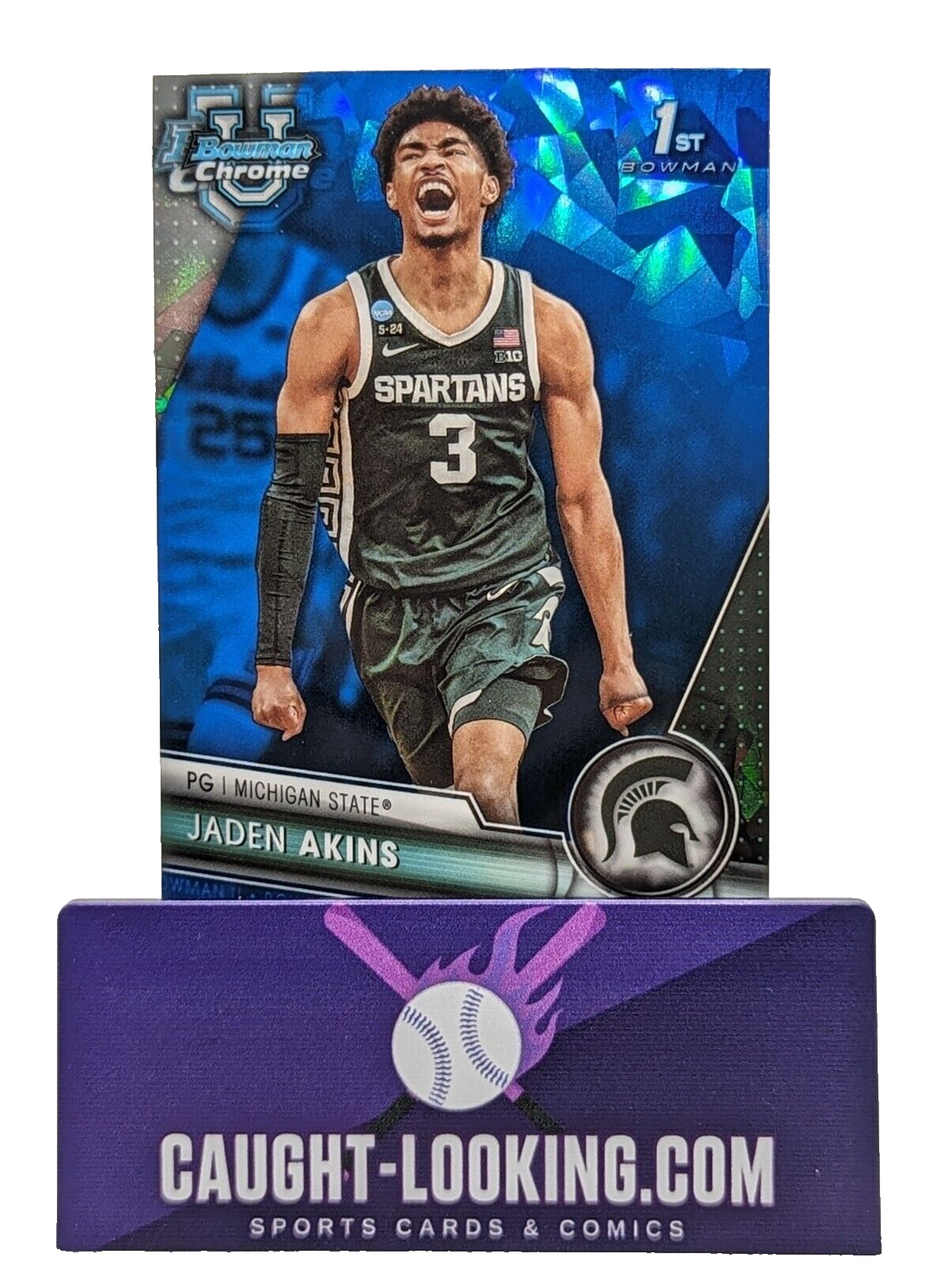 2023-24 Bowman Chrome U Sapphire Jaden Akins 1st #36 Michigan State