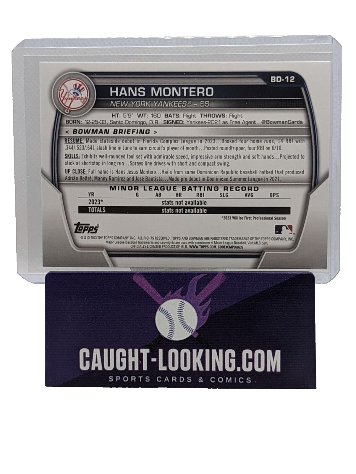 Hans Montero - 2023 Bowman Draft #BD-12 Sky Blue /499 Yankees Prospect